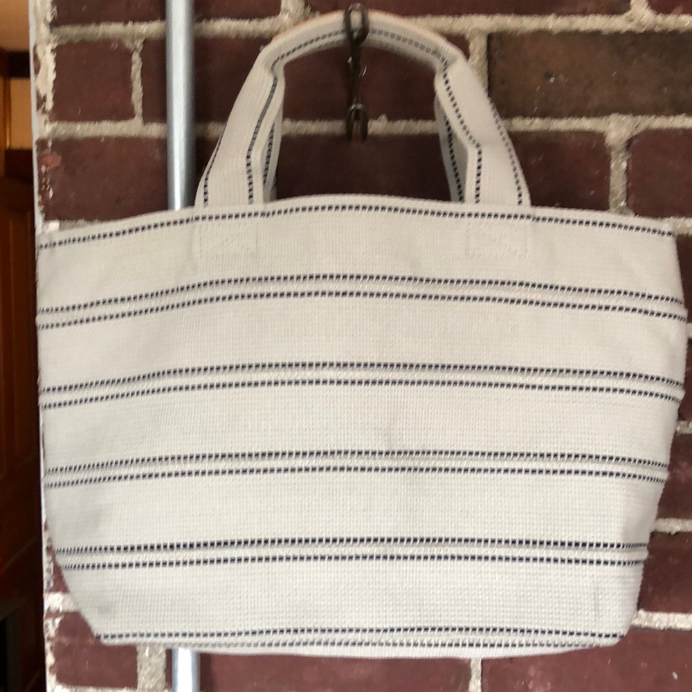 Bassini ladies canvas bag with handles leather accents zip enclosure